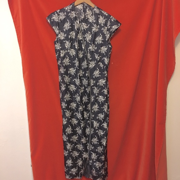 Sportmax Max Mara silk cap sleeve midi dress navy floral size 10 - Picture 1 of 8